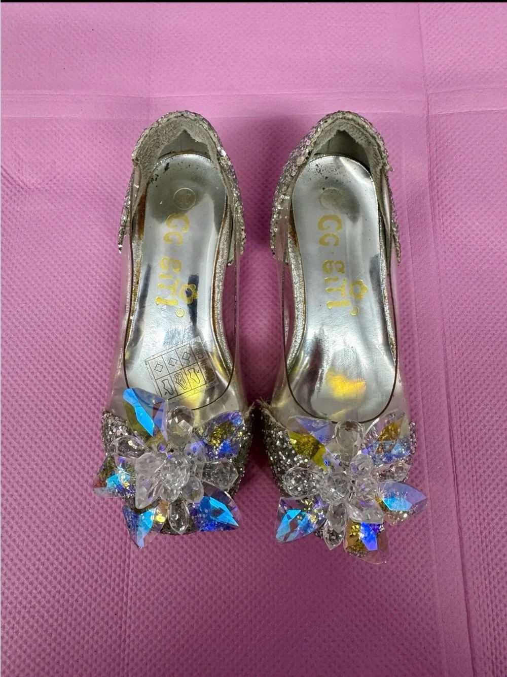Silver Glitter Crystal Embellished Kids Heels